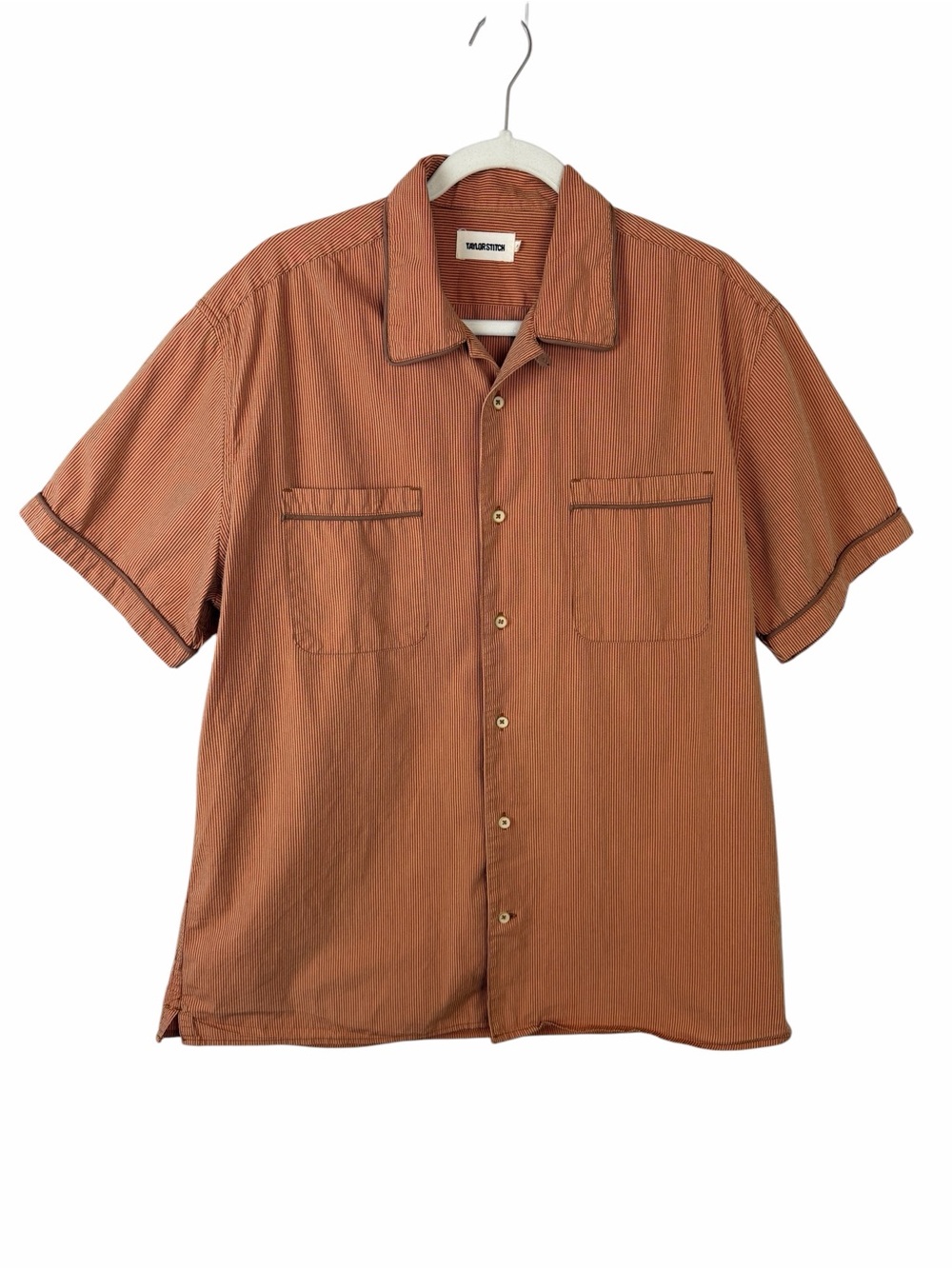 Taylor Stitch Tulum Button Up Short Sleeve Shirt Rust Stripe
